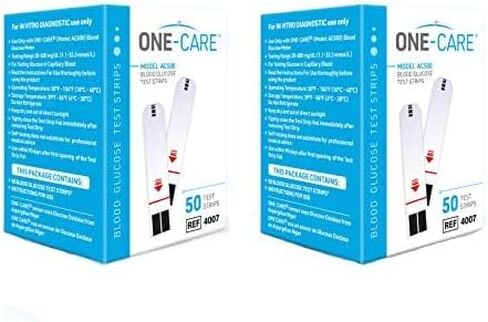 ONE-CARE 100 count Blood Glucose Test Strips, Precision Sugar Measurement for Diabetics, Monitor Your Diabetes (2 boxes of 50 each) in Kuwait