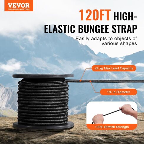 لفة سلك Bungee Vevor ، 3/8 '× 120 قدمًا ، سلكًا مرنًا 120 قدمًا ، سلك صدمة بونجي المرن بنسبة 100 ٪ للبضائع ، القنب ، التخييم ، سطح القوارب وصياغة الأسود ، الأسود in Saudi Arabia