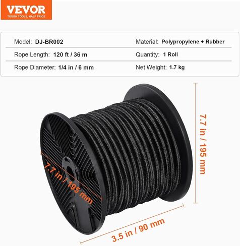لفة سلك Bungee Vevor ، 3/8 '× 120 قدمًا ، سلكًا مرنًا 120 قدمًا ، سلك صدمة بونجي المرن بنسبة 100 ٪ للبضائع ، القنب ، التخييم ، سطح القوارب وصياغة الأسود ، الأسود in Saudi Arabia
