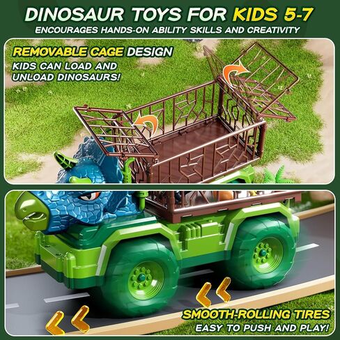Dinosaur Cars Truck Toys for Kids 3-5 with 8 Dinosaur Figures, Activity Play Mat, Dinosaur Egg, Trees, Jurassic Play Set for Boys and Girls Ages 5-7 in Saudi Arabia