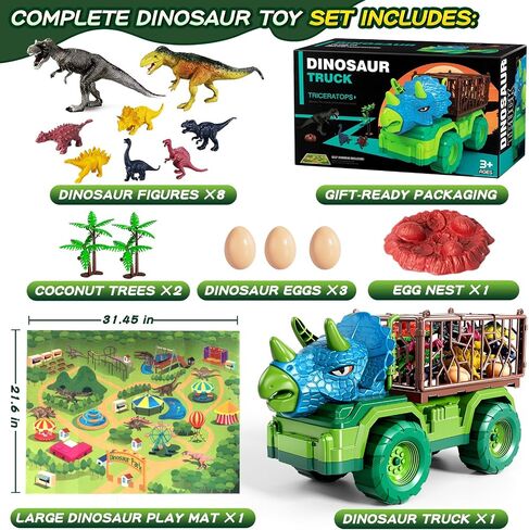 Dinosaur Cars Truck Toys for Kids 3-5 with 8 Dinosaur Figures, Activity Play Mat, Dinosaur Egg, Trees, Jurassic Play Set for Boys and Girls Ages 5-7 in Saudi Arabia