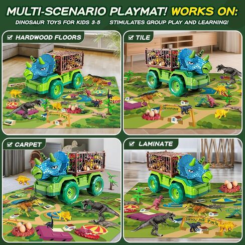 Dinosaur Cars Truck Toys for Kids 3-5 with 8 Dinosaur Figures, Activity Play Mat, Dinosaur Egg, Trees, Jurassic Play Set for Boys and Girls Ages 5-7 in Saudi Arabia