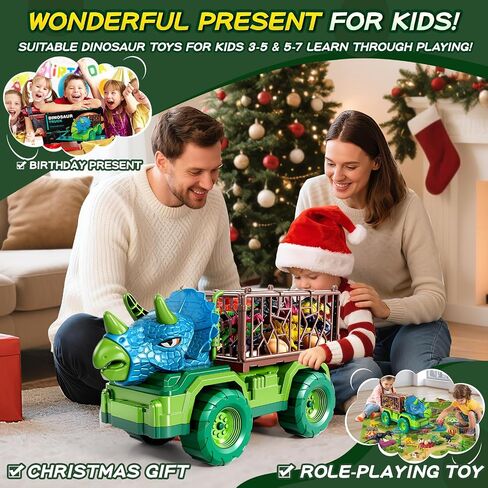 Dinosaur Cars Truck Toys for Kids 3-5 with 8 Dinosaur Figures, Activity Play Mat, Dinosaur Egg, Trees, Jurassic Play Set for Boys and Girls Ages 5-7 in Saudi Arabia