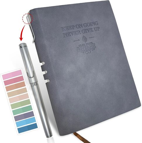 A5 Softcover Leather Lined Journal Notebook with Pen - 256 Pages of 100G Thick Paper, Includes Index Tab Stickers - Ideal for Writing, Travel, Work, and School (5.8" x 8.3", Grey) in Saudi Arabia