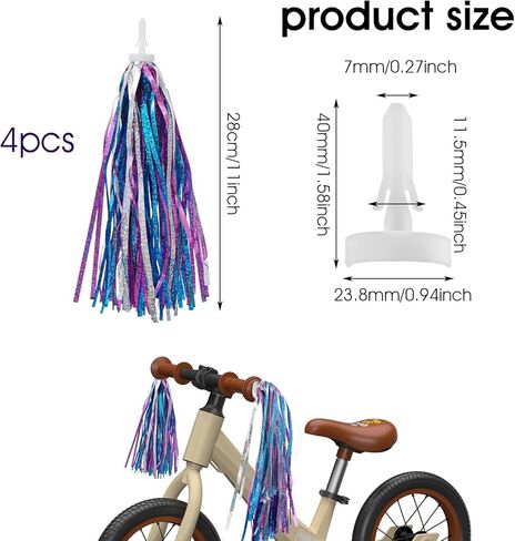 4pcs Bike Streamers for Girls,Colorful Bike Tassels for Girls,Durable Bicycle Streamers, Suitable for All Kinds of Children's Vehicles, Including Bicycles, Scooters and Tricycles in Kuwait