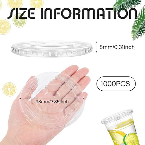 Hortsun 1000 Count 98mm Clear Flat Lids with Straw Slot Fits 16, 20, 24 oz Cups Disposable PET Plastic Transparent Cup Lids for Summer Iced Coffee Milkshake Ice Cream Party Supplies in Saudi Arabia