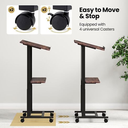 Tangkula Rolling Podium Stand, 3-Position Height Adjustable Lectern Table with Tilted Tabletop, Mobile Laptop Cart with Storage Shelf, Lockable Casters, Ideal for Classroom, Office, Churches in Saudi Arabia