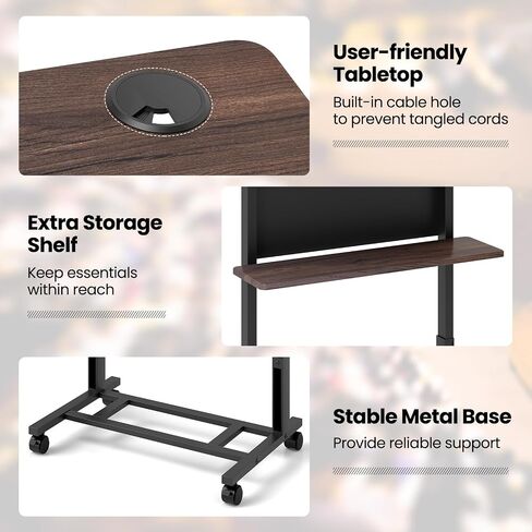 Tangkula Rolling Podium Stand, 3-Position Height Adjustable Lectern Table with Tilted Tabletop, Mobile Laptop Cart with Storage Shelf, Lockable Casters, Ideal for Classroom, Office, Churches in Saudi Arabia
