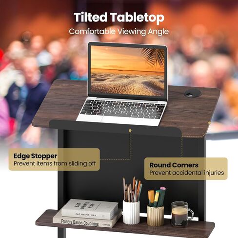 Tangkula Rolling Podium Stand, 3-Position Height Adjustable Lectern Table with Tilted Tabletop, Mobile Laptop Cart with Storage Shelf, Lockable Casters, Ideal for Classroom, Office, Churches in Saudi Arabia