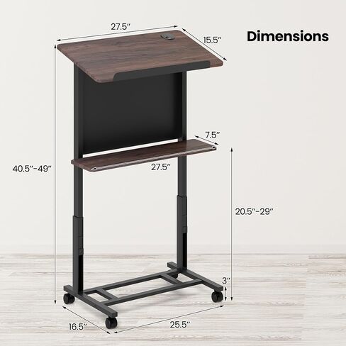 Tangkula Rolling Podium Stand, 3-Position Height Adjustable Lectern Table with Tilted Tabletop, Mobile Laptop Cart with Storage Shelf, Lockable Casters, Ideal for Classroom, Office, Churches in Saudi Arabia