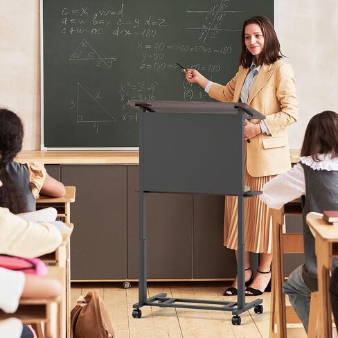 Tangkula Rolling Podium Stand, 3-Position Height Adjustable Lectern Table with Tilted Tabletop, Mobile Laptop Cart with Storage Shelf, Lockable Casters, Ideal for Classroom, Office, Churches in Saudi Arabia