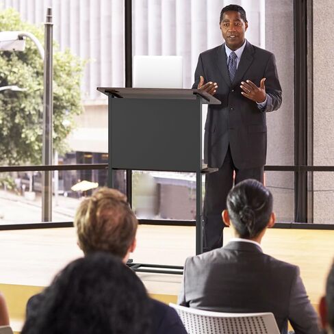 Tangkula Rolling Podium Stand, 3-Position Height Adjustable Lectern Table with Tilted Tabletop, Mobile Laptop Cart with Storage Shelf, Lockable Casters, Ideal for Classroom, Office, Churches in Saudi Arabia