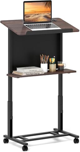 Tangkula Rolling Podium Stand, 3-Position Height Adjustable Lectern Table with Tilted Tabletop, Mobile Laptop Cart with Storage Shelf, Lockable Casters, Ideal for Classroom, Office, Churches in Saudi Arabia