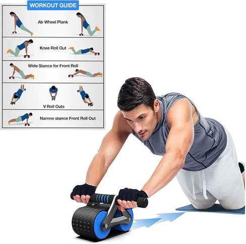 انتعاش تلقائي AB Roller Wheel لصالة الألعاب الرياضية المنزلية - معدات اللياقة الأساسية القوية مع منصة الركبة - تمرين في البطن مثالي للرجال والنساء ، تدريبات ABS الفعالة وتدريب القوة in Saudi Arabia