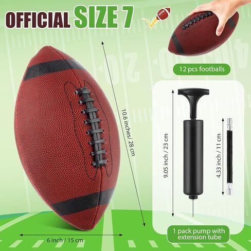 Jerify 12 Pcs Composite Leather Footballs Official Size Football Bulk Inflatable Football Ball with Pump Indoor Outdoor Regulation Highschool College Size 7 Football for Training and Recreational Play in Saudi Arabia