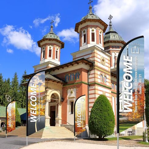 4 Pcs Church Welcome Feather Flags with Scripture Sanctuary Welcome Swooper Flag for Outside Church Banners Outdoor Inspirational Christian Banner Hanging Sign for Worship Religious Event in Kuwait