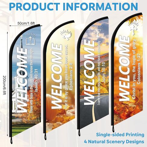 4 Pcs Church Welcome Feather Flags with Scripture Sanctuary Welcome Swooper Flag for Outside Church Banners Outdoor Inspirational Christian Banner Hanging Sign for Worship Religious Event in Kuwait