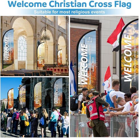 4 Pcs Church Welcome Feather Flags with Scripture Sanctuary Welcome Swooper Flag for Outside Church Banners Outdoor Inspirational Christian Banner Hanging Sign for Worship Religious Event in Kuwait