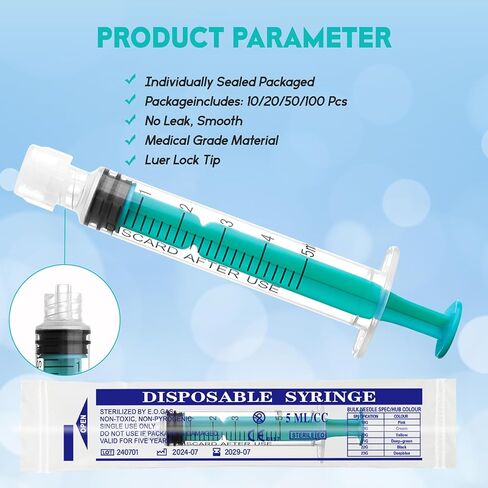 SHAOTONG 1ml/cc Luer Lock Syringes with Cap Without Needle, Sterile, Individually Wrapped, Pack of 50 in Kuwait