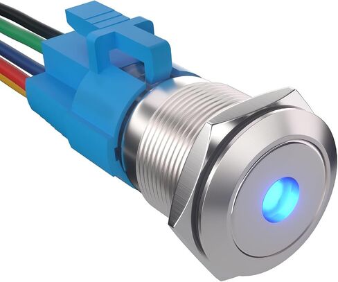 Apilee Push Button Switch 19mm Spot Light Watching Stainless Steel Button 12V-24VDC مع السلك 1NO 1NC (19 مم ، أزرق) in Saudi Arabia