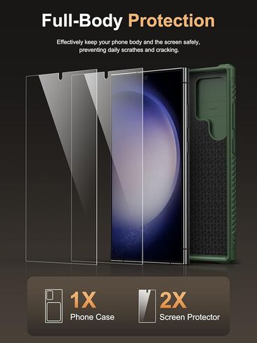 Vihibii for Samsung Galaxy S23 Ultra Case with Card Holder (4 Cards), Built-in 2X Tempered Glass Screen Protector & Slide Camera Cover & Kickstand, Rugged & Shockproof Phone Case for S23 Ultra, Black in Saudi Arabia