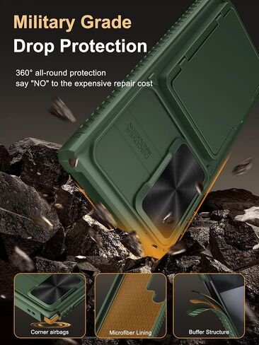 Vihibii for Samsung Galaxy S23 Ultra Case with Card Holder (4 Cards), Built-in 2X Tempered Glass Screen Protector & Slide Camera Cover & Kickstand, Rugged & Shockproof Phone Case for S23 Ultra, Black in Saudi Arabia
