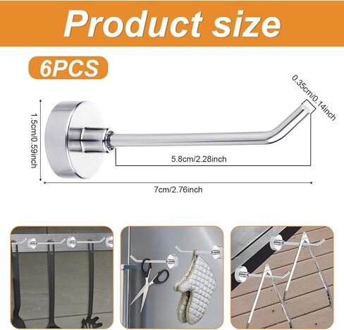 6pcs السنانير المغناطيسية الثقيلة ، 1.1 رطل 2.8 بوصة طويلة طويلة كبيرة كبائن كروز مغناطيسية كبيرة معطفات مع معدة الجدار الثلاجة مغناطيس مطبخ المطبخ (الفضة) in Saudi Arabia