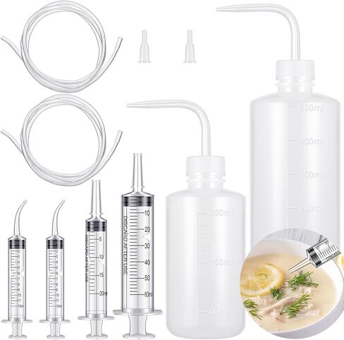 Geiserailie 8 Pcs Jaw Surgery Soft & Liquid Diet Kit 2 Large Plastic Syringe with Tube 2 Wash Bottles Squeeze 2 Curved Syringes Jaw Surgery Recovery Supplies for Eating and Drinking Liquid Food in Saudi Arabia
