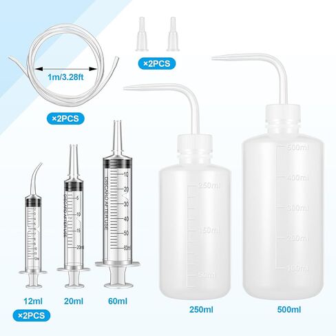 Geiserailie 8 Pcs Jaw Surgery Soft & Liquid Diet Kit 2 Large Plastic Syringe with Tube 2 Wash Bottles Squeeze 2 Curved Syringes Jaw Surgery Recovery Supplies for Eating and Drinking Liquid Food in Saudi Arabia
