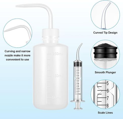 Geiserailie 8 Pcs Jaw Surgery Soft & Liquid Diet Kit 2 Large Plastic Syringe with Tube 2 Wash Bottles Squeeze 2 Curved Syringes Jaw Surgery Recovery Supplies for Eating and Drinking Liquid Food in Saudi Arabia