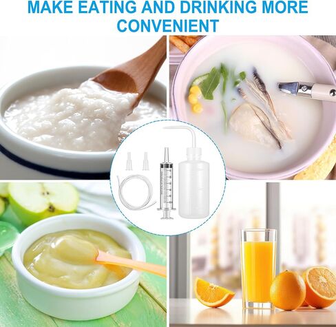 Geiserailie 8 Pcs Jaw Surgery Soft & Liquid Diet Kit 2 Large Plastic Syringe with Tube 2 Wash Bottles Squeeze 2 Curved Syringes Jaw Surgery Recovery Supplies for Eating and Drinking Liquid Food in Saudi Arabia
