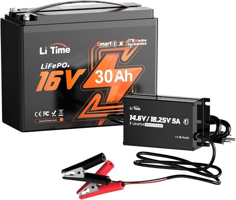 LiTime 16V 30Ah Professional Fish Finder LiFePO4 Battery with Dual-channel Charger, Bluetooth 5.0, Built in BMS, 10 Years Lifetime 4000+ Cycles Perfect for Sonars, Radars, Marine Electronics in Saudi Arabia