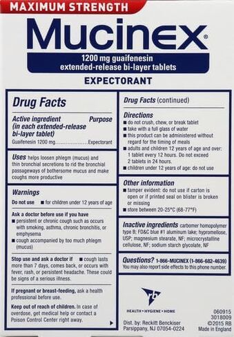 Mucinex 12 Hour Maximum Strength 1200 mg Guaifenesin Extended-Release Tablets for Excess Mucus Relief, Expectorant Aids Excess Mucus Removal, Chest Congestion Relief, 28 Tablets in Kuwait