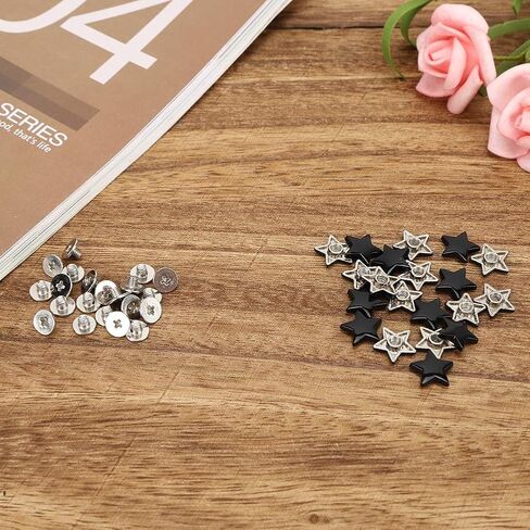 Fydun 20Pcs Alloy, Shape Rivet Stud Button Screw Bag Clothes Star DIY Shoes Star Studs for Clothing Haberdashery Punk Deco Ion Accessories with Screws (Flat Bright Black) in Saudi Arabia