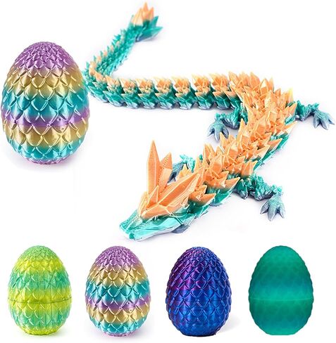 3D Printed Dragon Egg with Articulated Dragon Inside, Fidget Toys for Adults Stress Relief, Unique Dragon Figurine Toys Birthdays Kids Valentines Day Gifts for School (Laser Violet) in Saudi Arabia