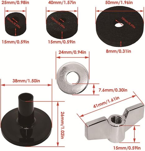 Pilipane Cymbal Accessories Stand Sleeves Felts Washers Wing Nuts Essential Drum Set Replacement Kit for Boom Stands Black Grey 21Pcs in Saudi Arabia