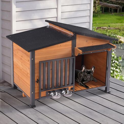 Heavy Duty Chew-Proof Dog House for Small Medium Dogs - Weatherproof Outdoor Kennel with Removable Roof, PVC Door Flap & Elevated Base (Wood, L) in Saudi Arabia