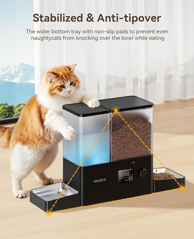 ROJECO 36CUPS/8.5L PET Automatic Cat Teeder and Gravity Mater Mofenser ، Bowls Stainless Steel 2-in-1 setger crace 5L food feeder و 3.5L mater fountain for cats ، pets ، dogs ، purapies ، intens in Kuwait