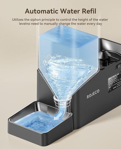 ROJECO 36CUPS/8.5L PET Automatic Cat Teeder and Gravity Mater Mofenser ، Bowls Stainless Steel 2-in-1 setger crace 5L food feeder و 3.5L mater fountain for cats ، pets ، dogs ، purapies ، intens in Kuwait