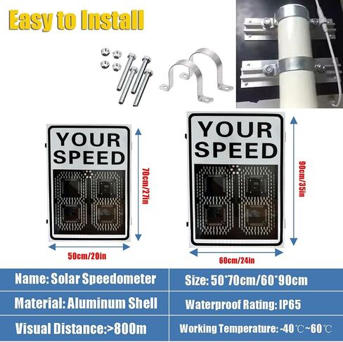 Vehicle Radar Speed Limit Sign, Flashing Solar Speed Reading Sign Aluminum Road MPH Speed Warning Detection, Easy to Install, with Accessories, 20"x27"/24"x35"(Yellow,50 * 70cm) in Saudi Arabia