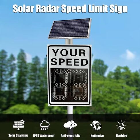Vehicle Radar Speed Limit Sign, Flashing Solar Speed Reading Sign Aluminum Road MPH Speed Warning Detection, Easy to Install, with Accessories, 20"x27"/24"x35"(Yellow,50 * 70cm) in Saudi Arabia