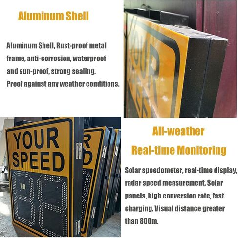 24'' Speed Display Radar Traffic Sign, Solar Radar Feedback Sign Flashing LED Speed Detector for Road Safety, with Accessories(C) in Saudi Arabia
