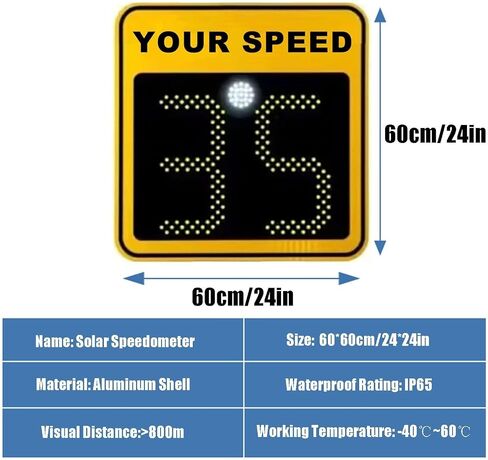 24'' Speed Display Radar Traffic Sign, Solar Radar Feedback Sign Flashing LED Speed Detector for Road Safety, with Accessories(C) in Saudi Arabia