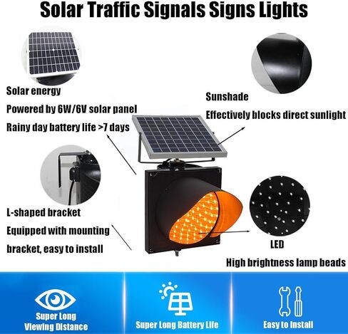 Solar Traffic Signals Signs Lights, 200mm/300mm/400mm LED Yellow Flashing Light with Solar Panel for Car Traffic Warning, IP65 Waterproof(20cm) in Saudi Arabia