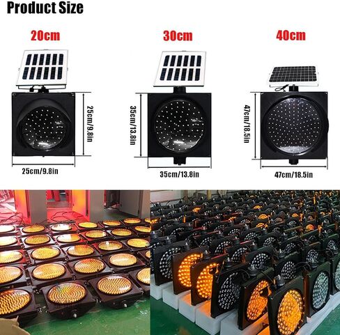 Solar Traffic Signals Signs Lights, 200mm/300mm/400mm LED Yellow Flashing Light with Solar Panel for Car Traffic Warning, IP65 Waterproof(20cm) in Saudi Arabia