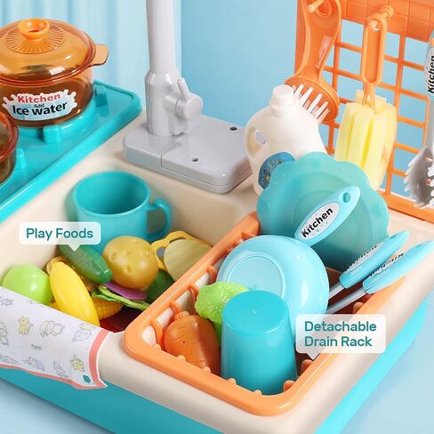 CUTE STONE Play Sink with Running Water, Toy Sink with Electric Faucet, Fishing Game, Toy Kitchen Accessories, Water Play Track, Pretend Play Dishwasher & Outdoor Water Table Toys for Toddlers Girls in Saudi Arabia