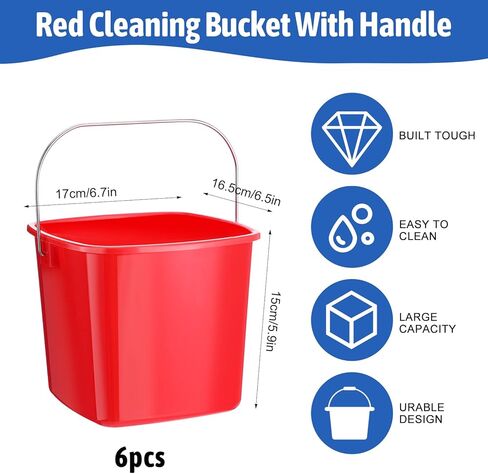 6 PCS 3 Quart Cleaning Duit Small Cleaning Square Ducket Pail ، Duitizer Duclizer Buckets لمدرسة Office Office للمطعم التجاري (Red) in Saudi Arabia