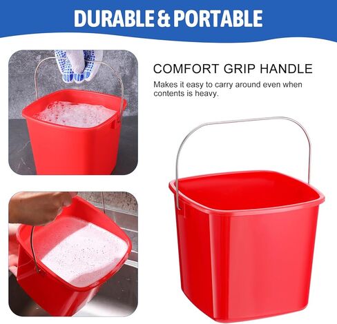 6 PCS 3 Quart Cleaning Duit Small Cleaning Square Ducket Pail ، Duitizer Duclizer Buckets لمدرسة Office Office للمطعم التجاري (Red) in Saudi Arabia