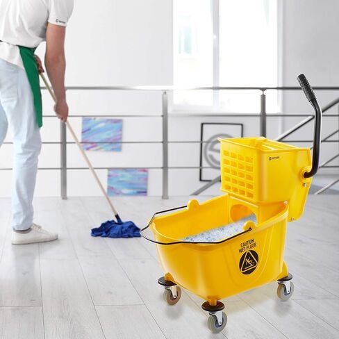 Dryser Commercial Mop Bucket with Side Press Wringer, 26 Quart, Yellow in Saudi Arabia