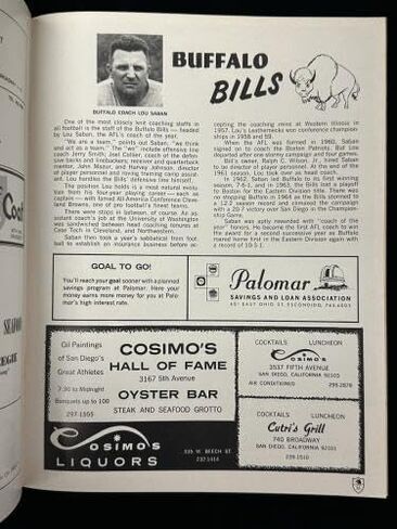 26 ديسمبر 1965 برنامج كرة القدم لبطولة AFL AFL VS VS Bills EX -MT/NM - NFL in Saudi Arabia